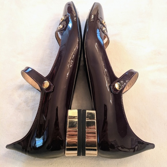 Napoleoni Dark Red Gold Heel Pointed Toe Flats 37 - Picture 2 of 8
